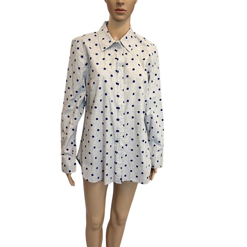 Talbots Womens Polka Dot Button Down Shirt Size M Long Sleeve Casual